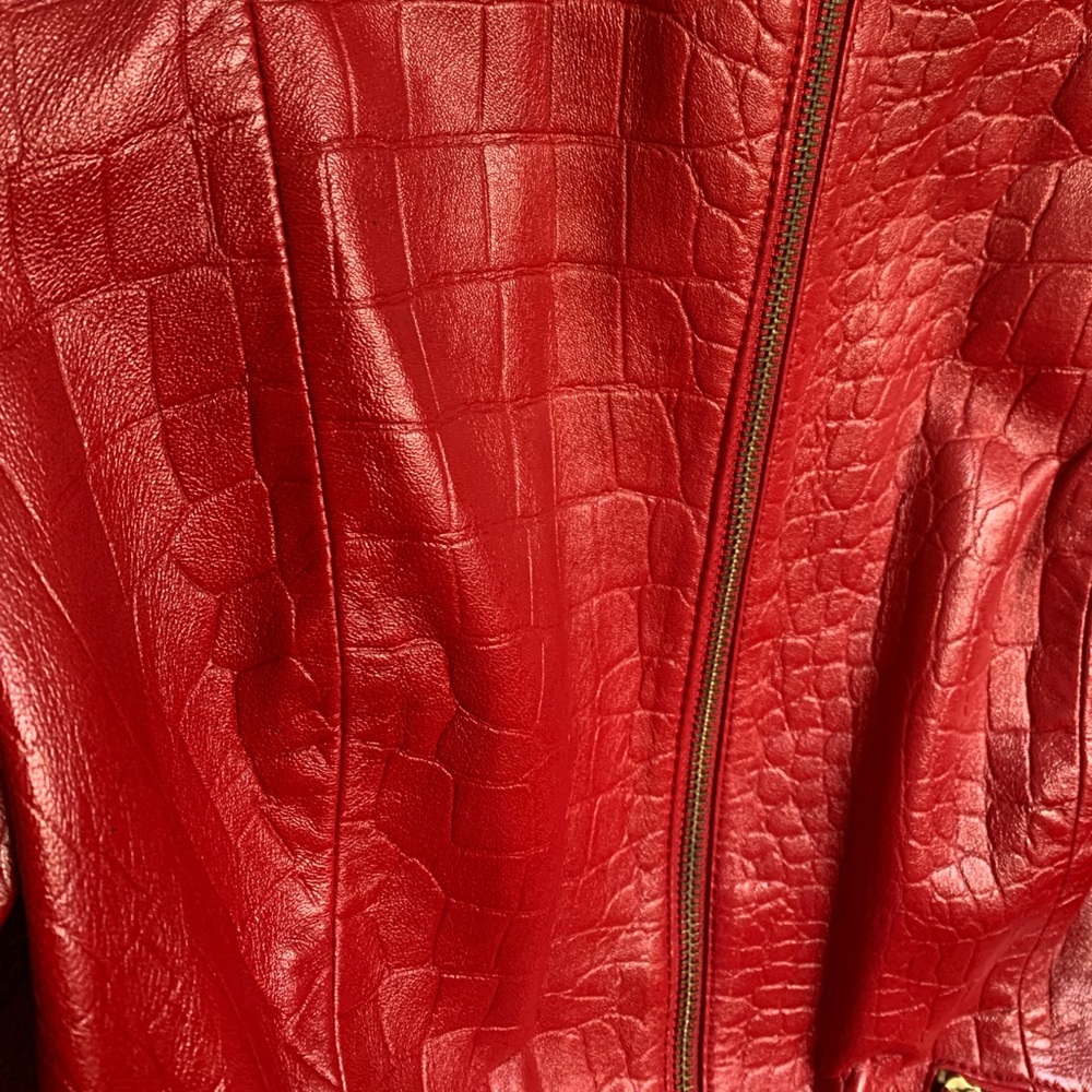 Cache Red Textured Leather Jacket - image 5